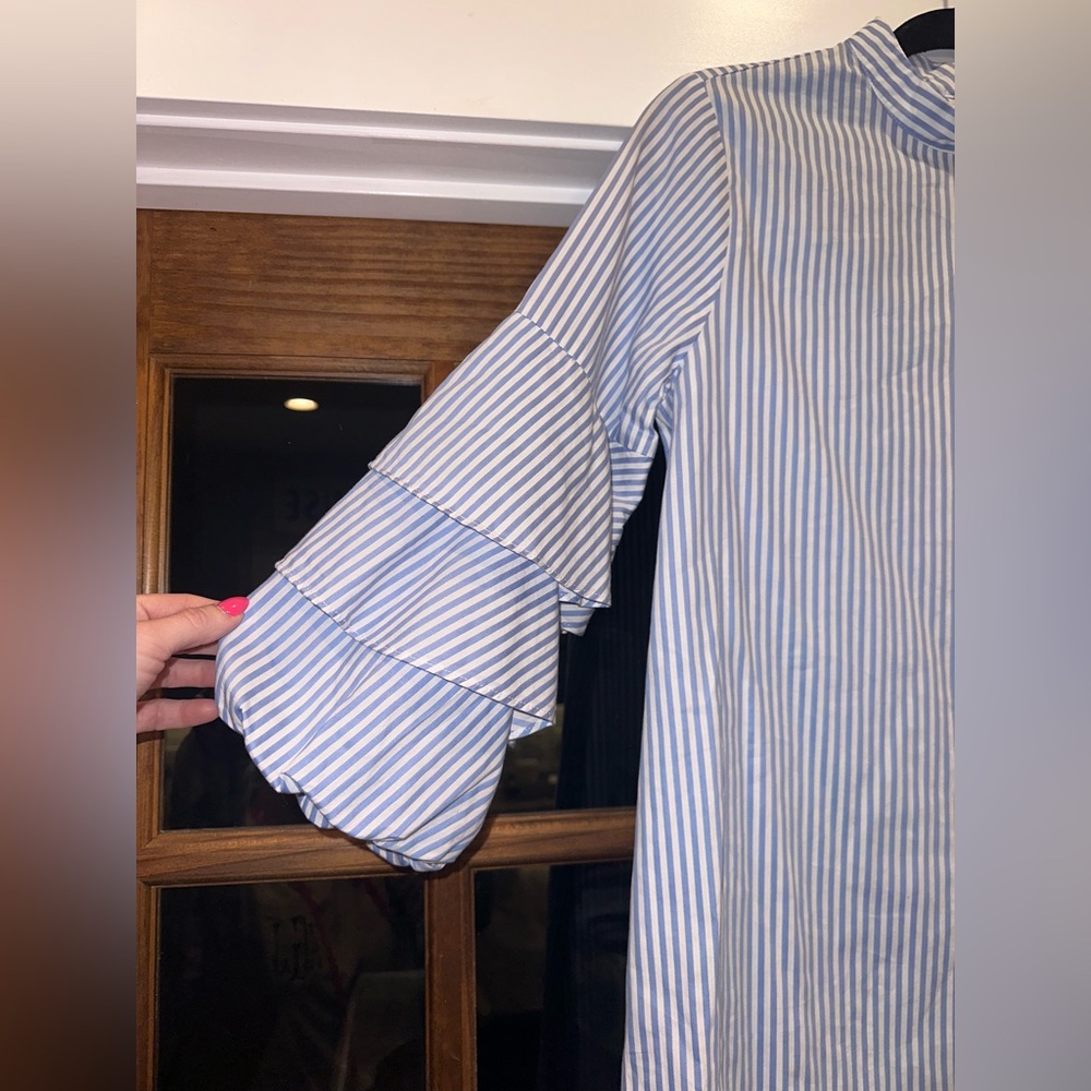 EUC Zara Size Medium Women’s Striped Ruffle Long Sleeve Dress - Picture 3 of 11